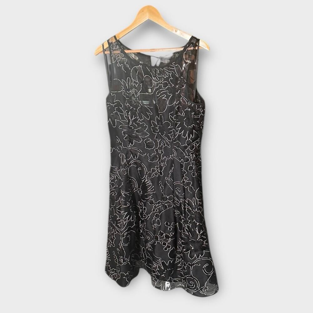 White House Black Market Black Floral Sheer Overlay Dress – Size 14
